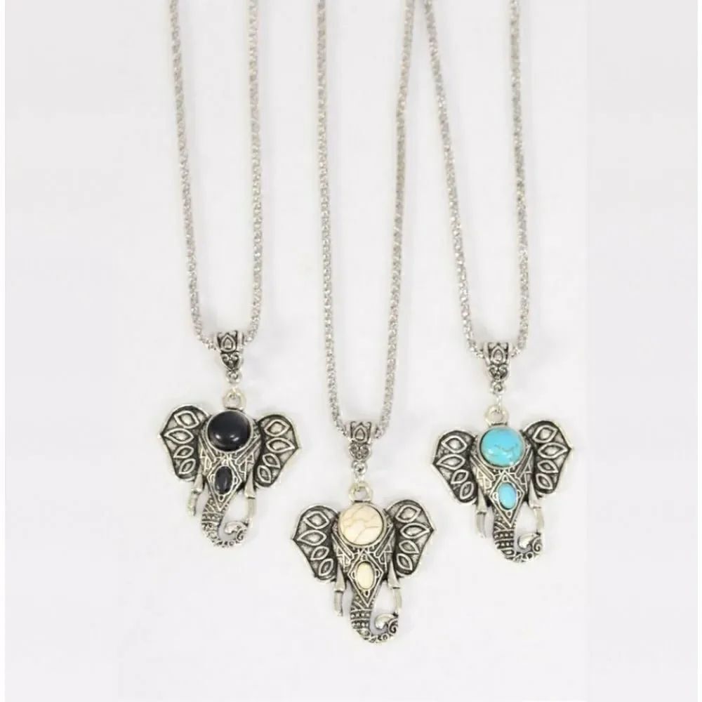 Elephant Head Stone Necklace